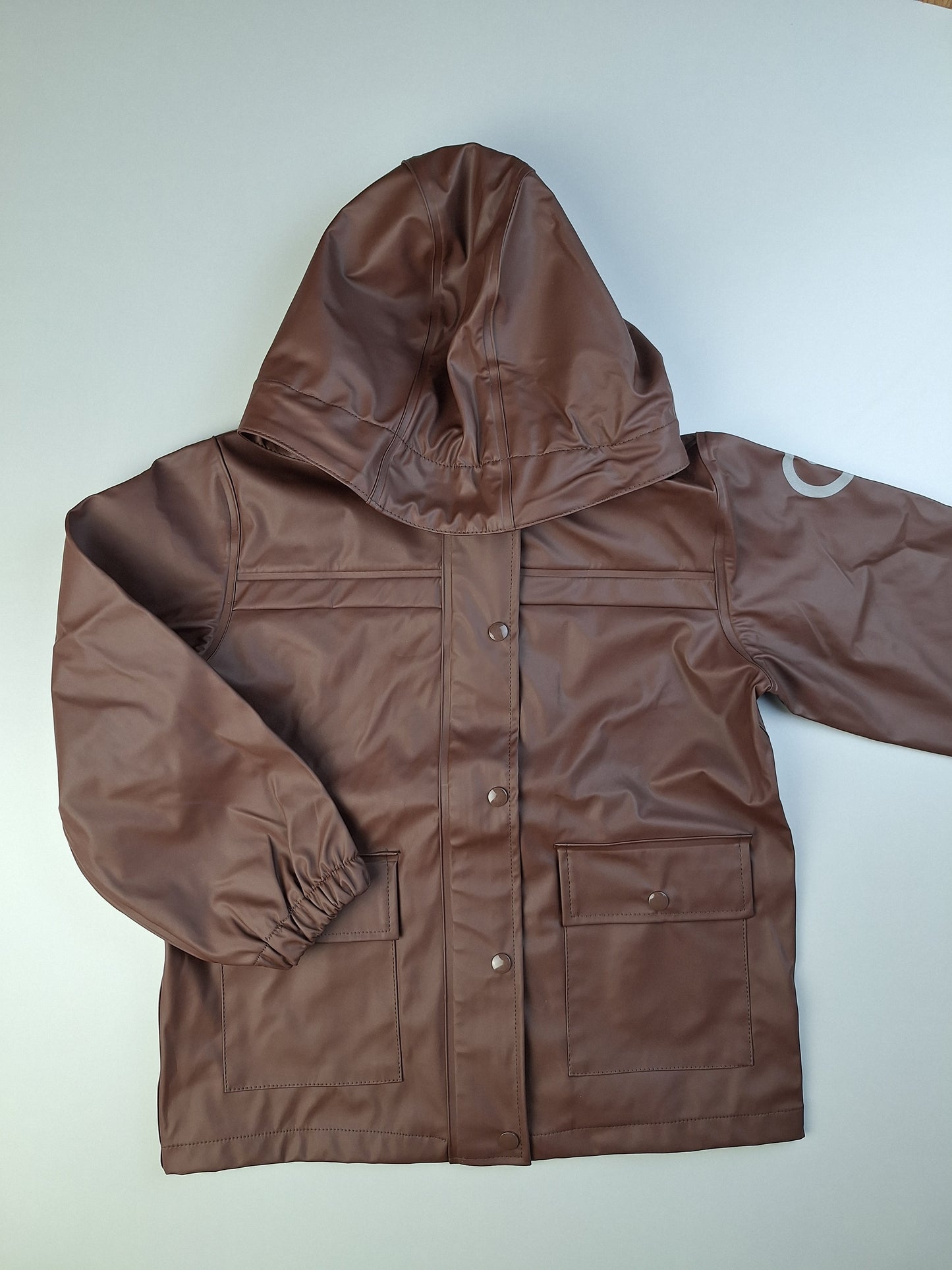 Tmavě hnědá bunda do deště s reflexními prvky