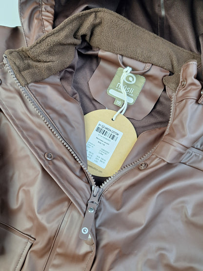 Tmavě hnědá bunda do deště s reflexními prvky